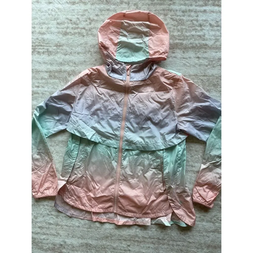 All in Motion Pastel Ombré Colorblock Windbreaker Jacket XL 14/16 Hooded